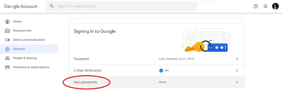 Find app passwords