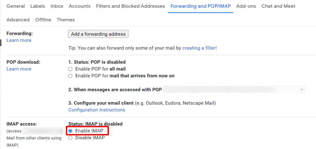 Enable IMAP