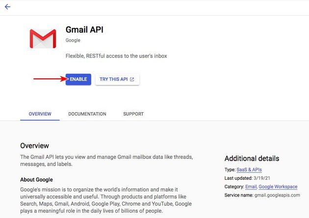 Enable Gmail API