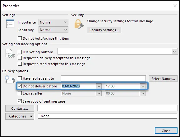 Set the Delivery Time for Outlook Email