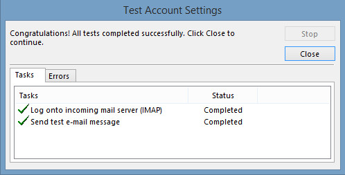 Test Account Window for Testing Inputs 