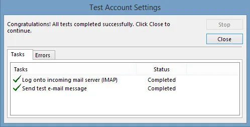 Test Account Window for Testing Inputs