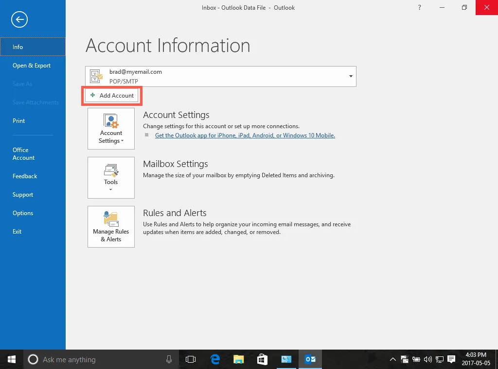 New Email Account for Outlook Mail