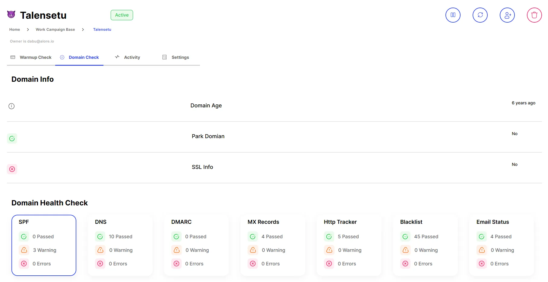 Alore aids in identifying the age of a domain, helping to ensure that your email campaigns never suffer from hard bounces.