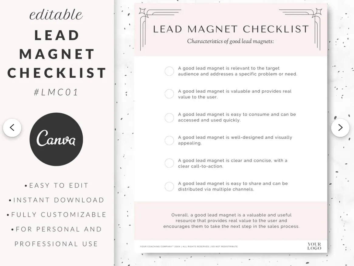 Example of Lead Magnet: Checklist