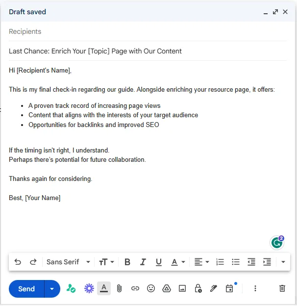 Email 4 for Link Building: Final Follow-Up (1 Week Later)