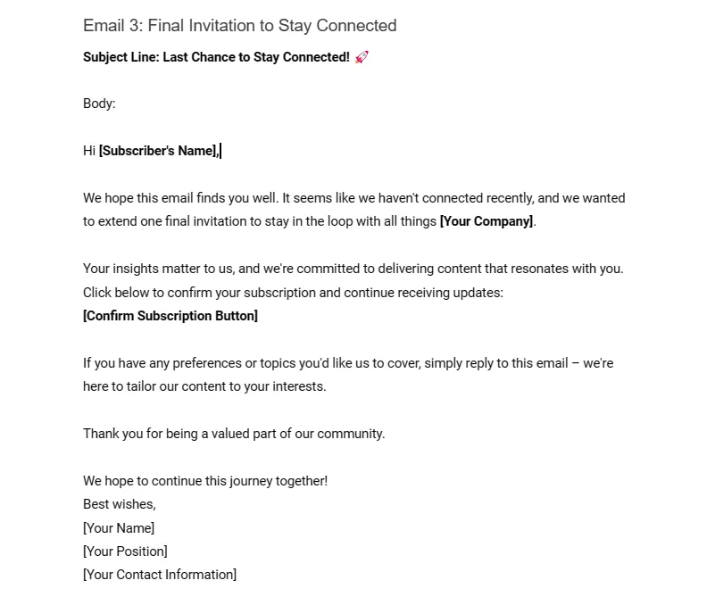 Follow up Email 30: Re-engaging Subscribers After a Marketing Email
