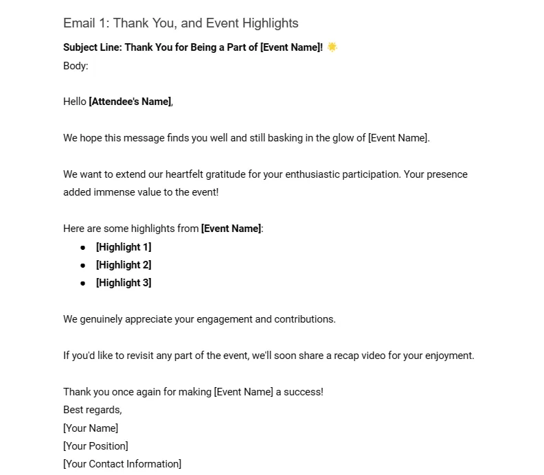 Follow up Email 34: Engaging Attendees After an Event