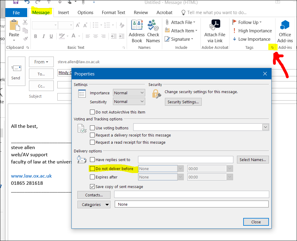 Using Delay Delivery: Recurring Email Method for Outlook