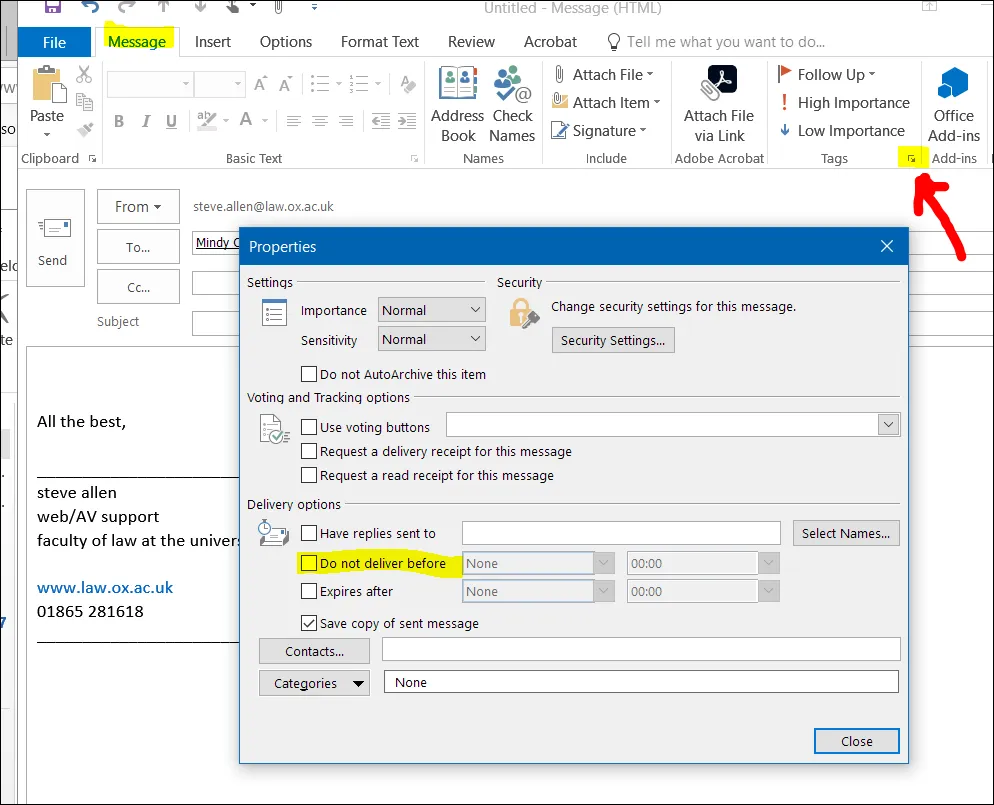 Using Delay Delivery: Recurring Email Method for Outlook