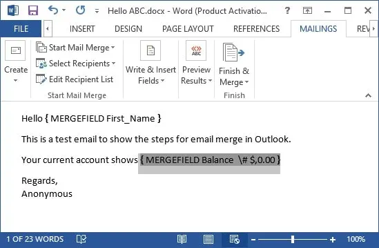 Mail Merge Method with Outlook and Microsoft Word to Send Emails to Multiple Recipients