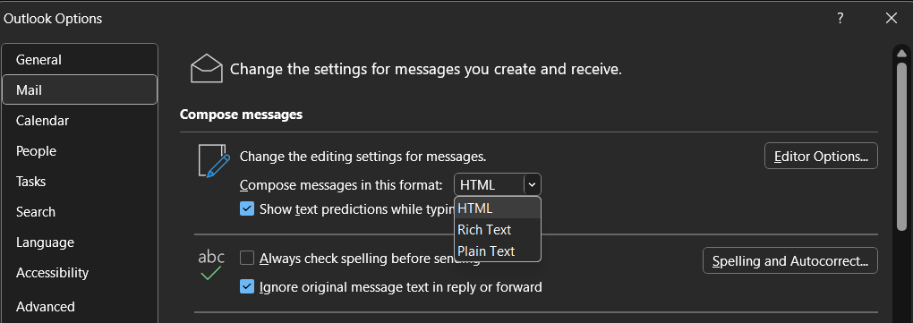 Set the Default Format: To Format All New Messages