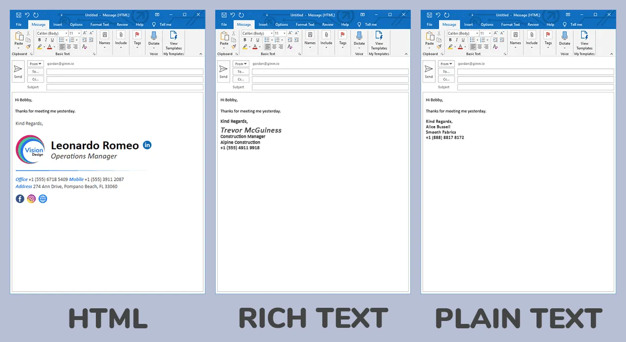 Comparing HTML Format, Plain Text, and Rich Text Format