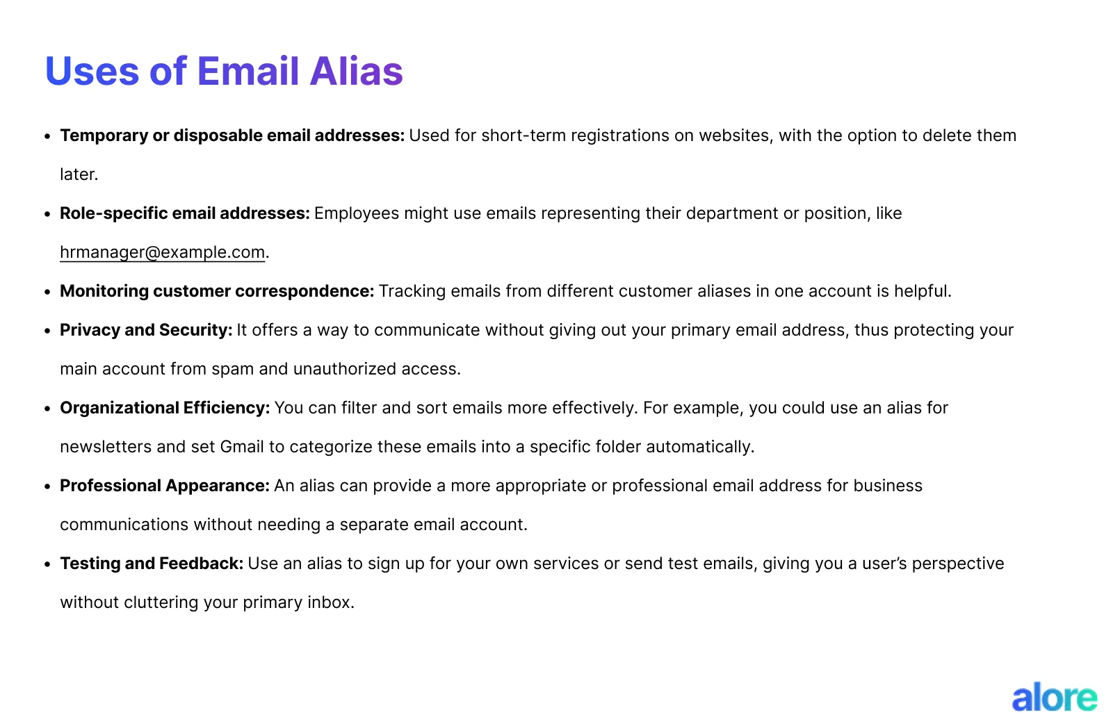 Uses of Email Aliases: