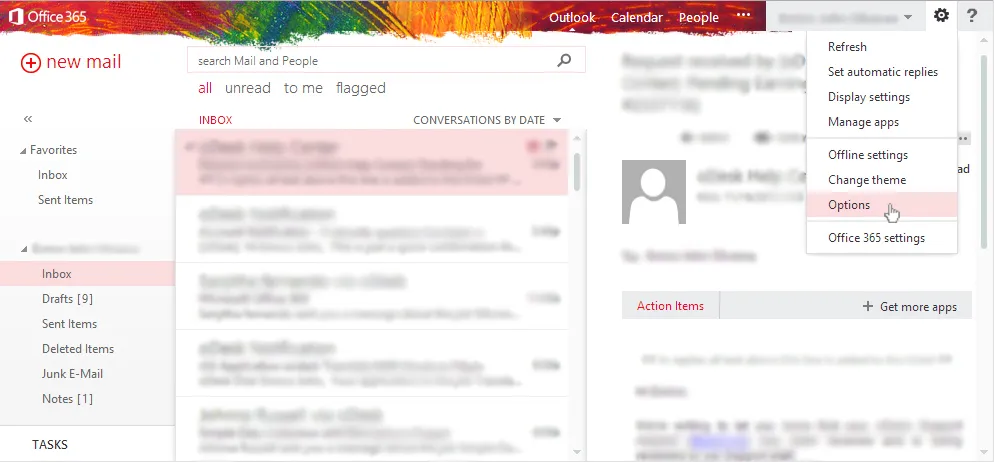 Instructions for New Outlook: Choose Options