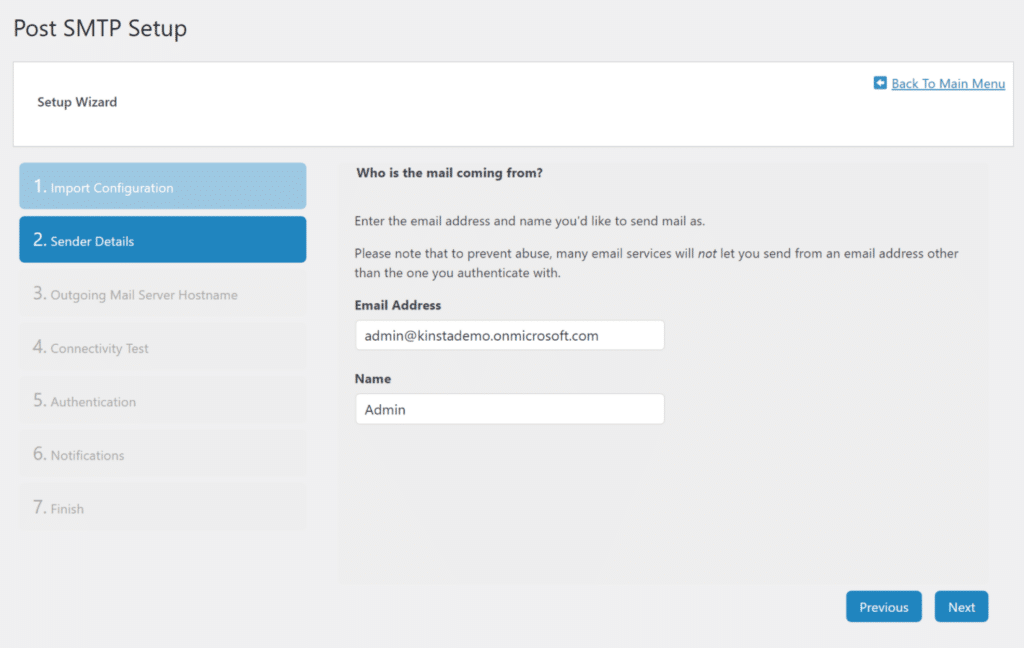 Enter your Microsoft 365 sender details in the plugin's settings.