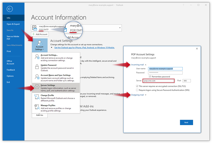 Configure POP3 in Microsoft Outlook