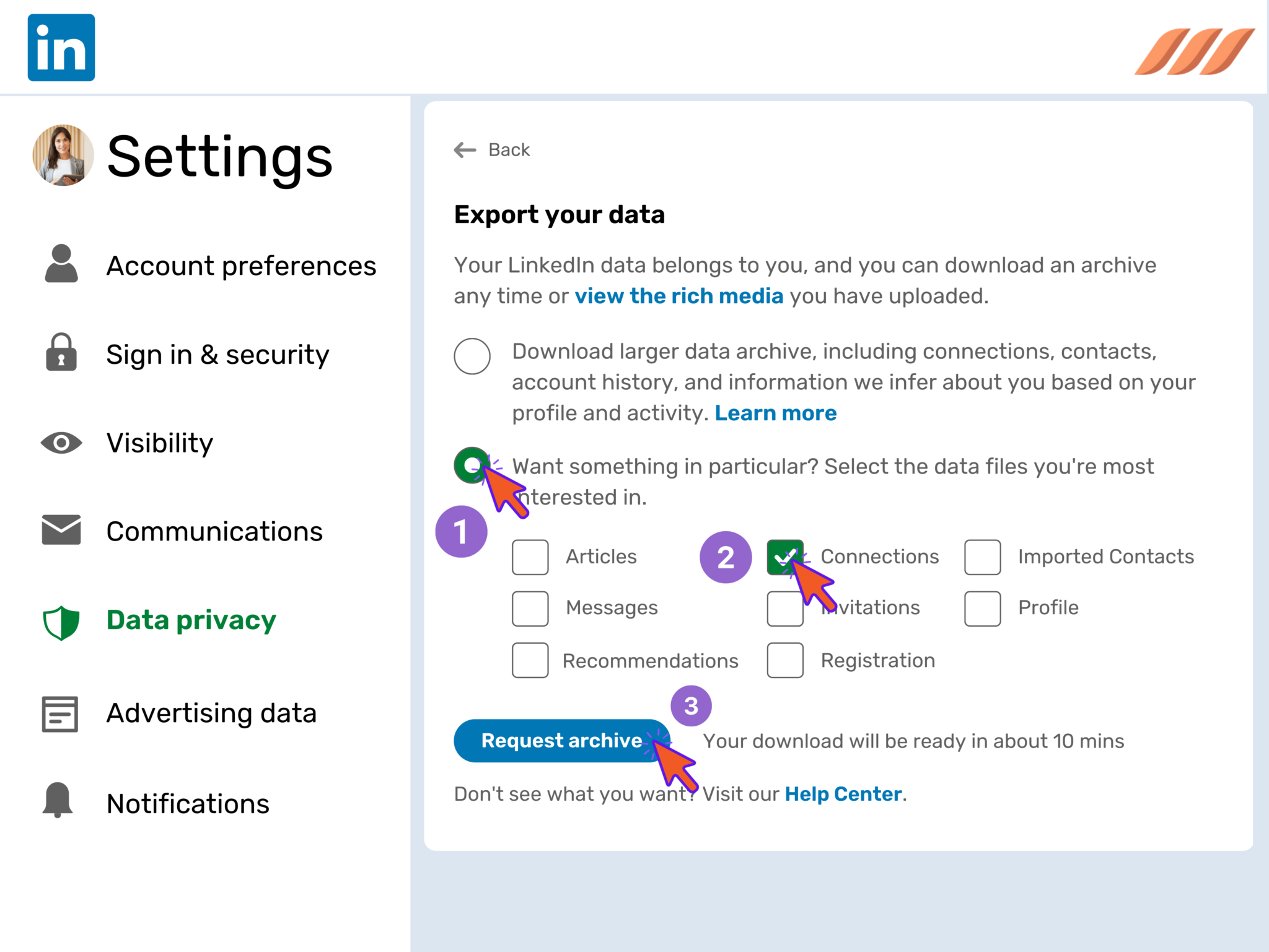 LinkedIn Data Export Feature: Request a Data Download