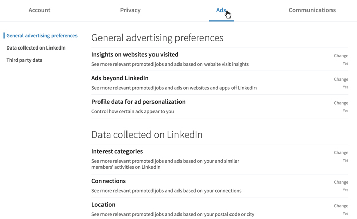 Data Privacy Settings LinkedIn