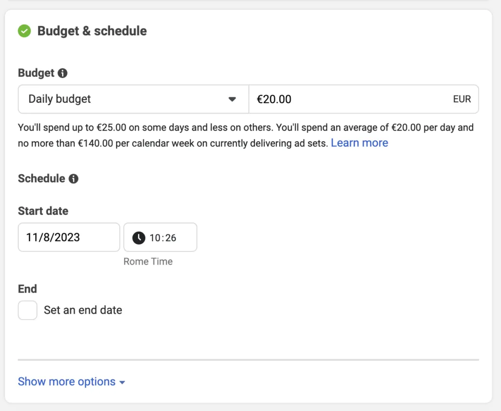 How to set up Facebook Lead Ads: Step 4: Configuring “Budget & Schedule”