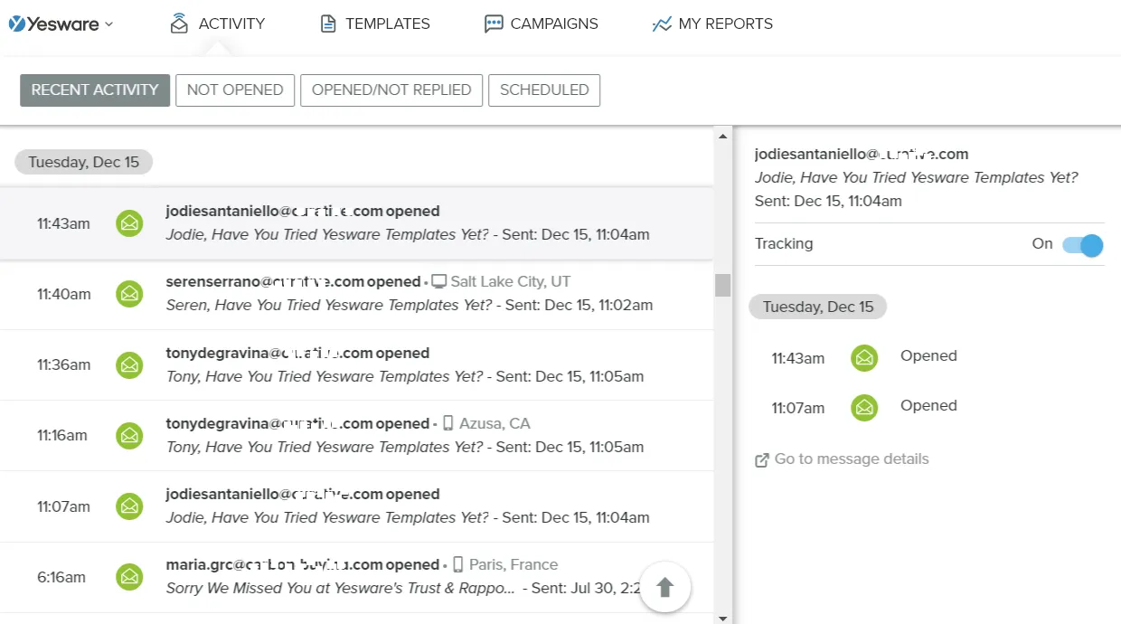 Yesware Open Tracking Software