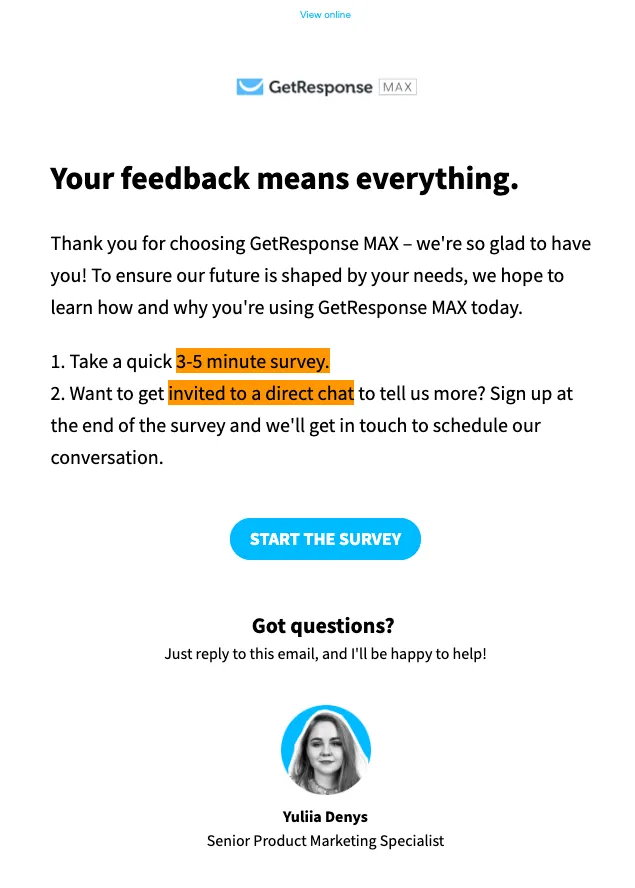 Customer Feedback and Surveys Email 
