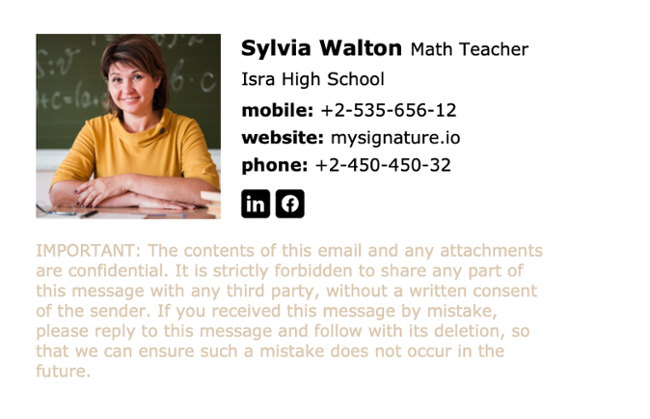 School Teacher Professional Email Signature Example