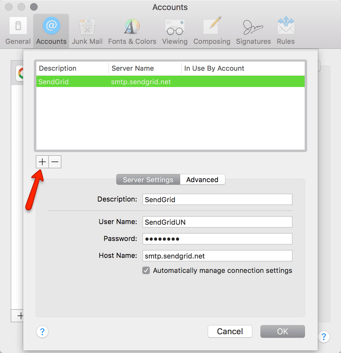 Enter the Host: smtp.sendgrid.net