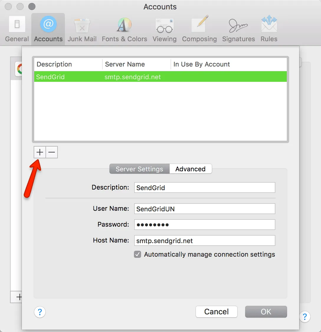Enter the Host: smtp.sendgrid.net