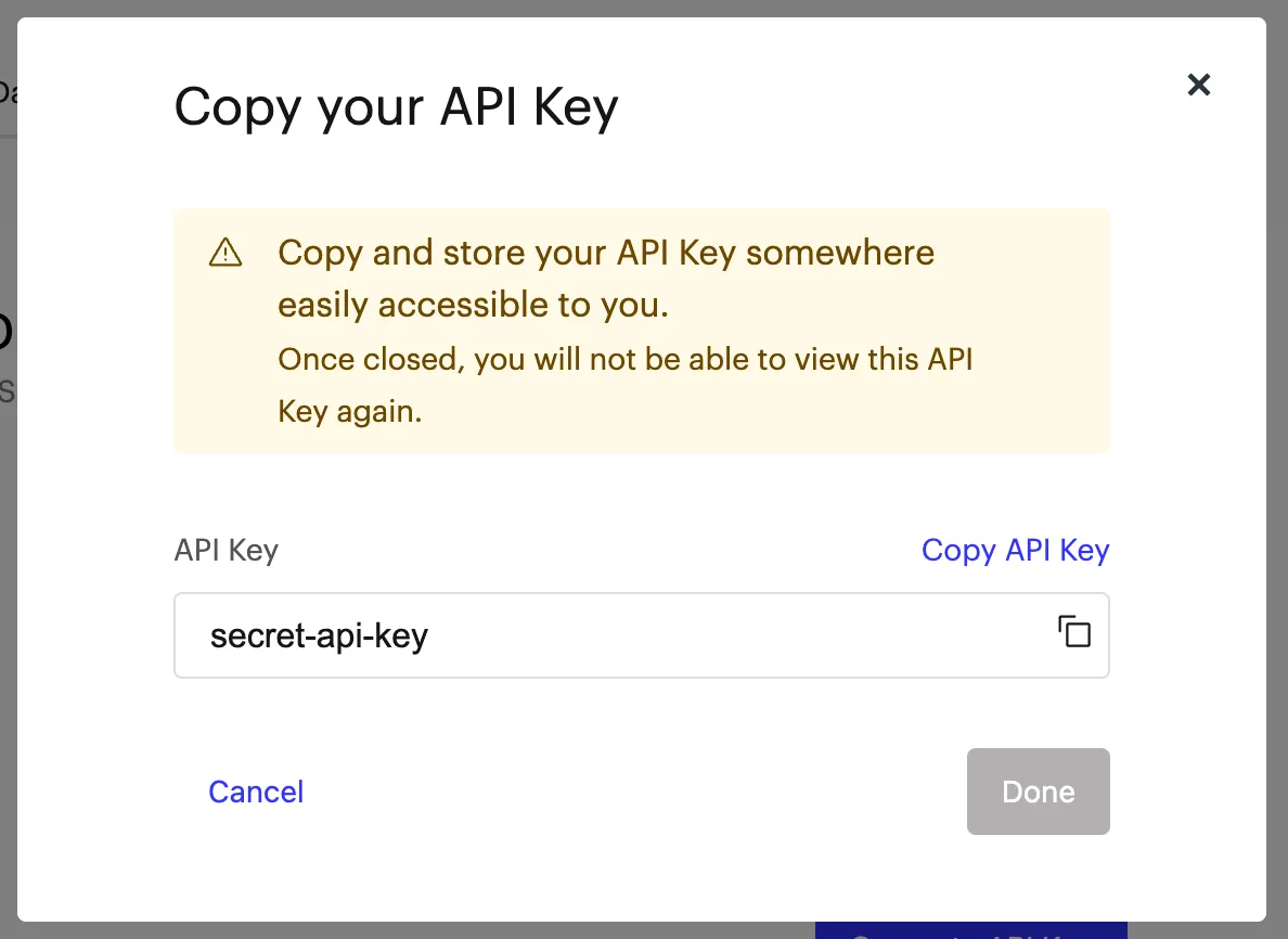Copy and Securely Store Your API Key