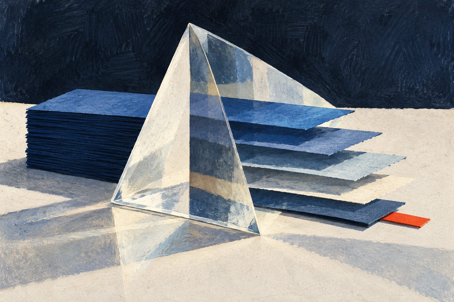 A prism reveals distinct layers beneath an apparently uniform stack, illustrating investigation beyond aggregate sales numbers.