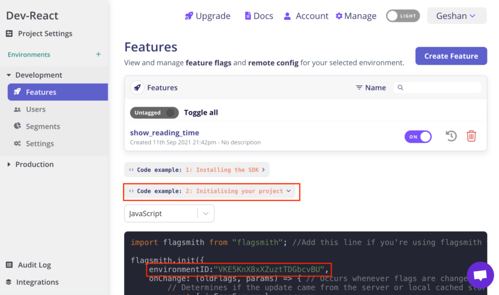 JavaScript Feature Flags aka JavaScript Feature Toggles in Flagsmith