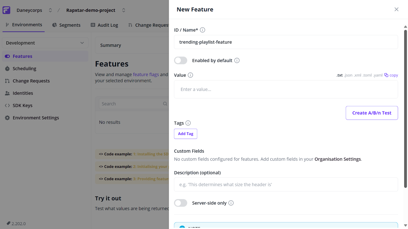 Flagsmith create feature screenshot