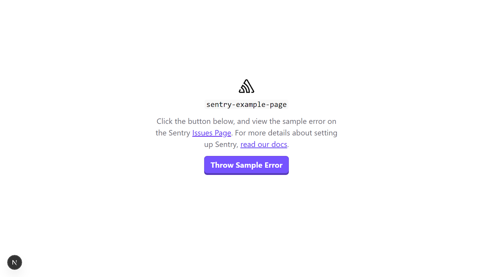 Sentry example page screenshot
