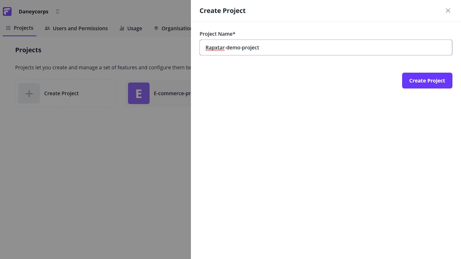 Flagsmith create project screenshot