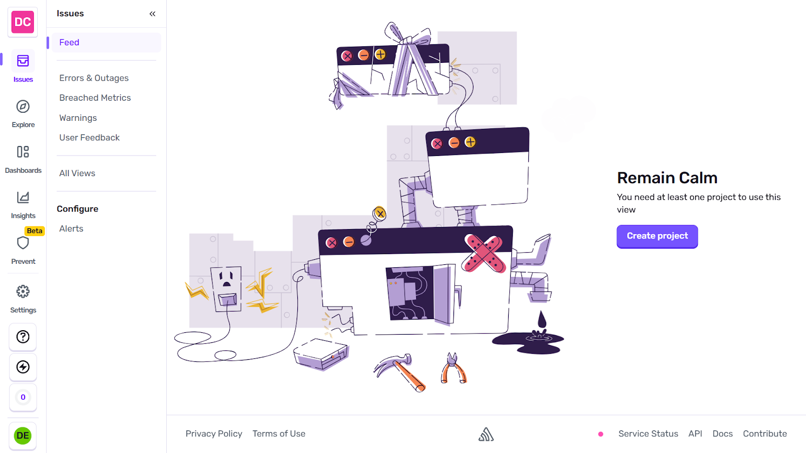 Sentry create project screenshot