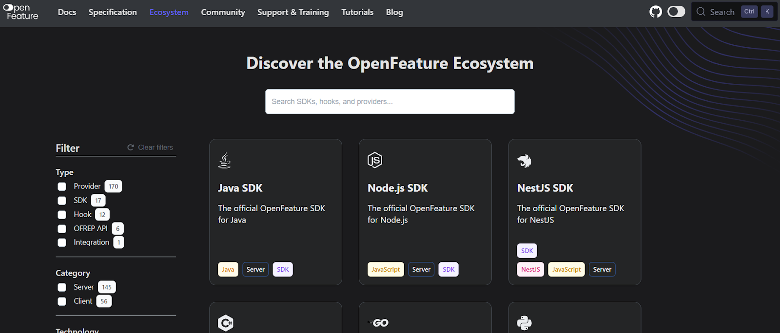 OpenFeature ecosystem screenshot