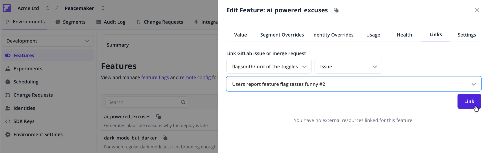 Flagsmth GitLab integration link screenshot