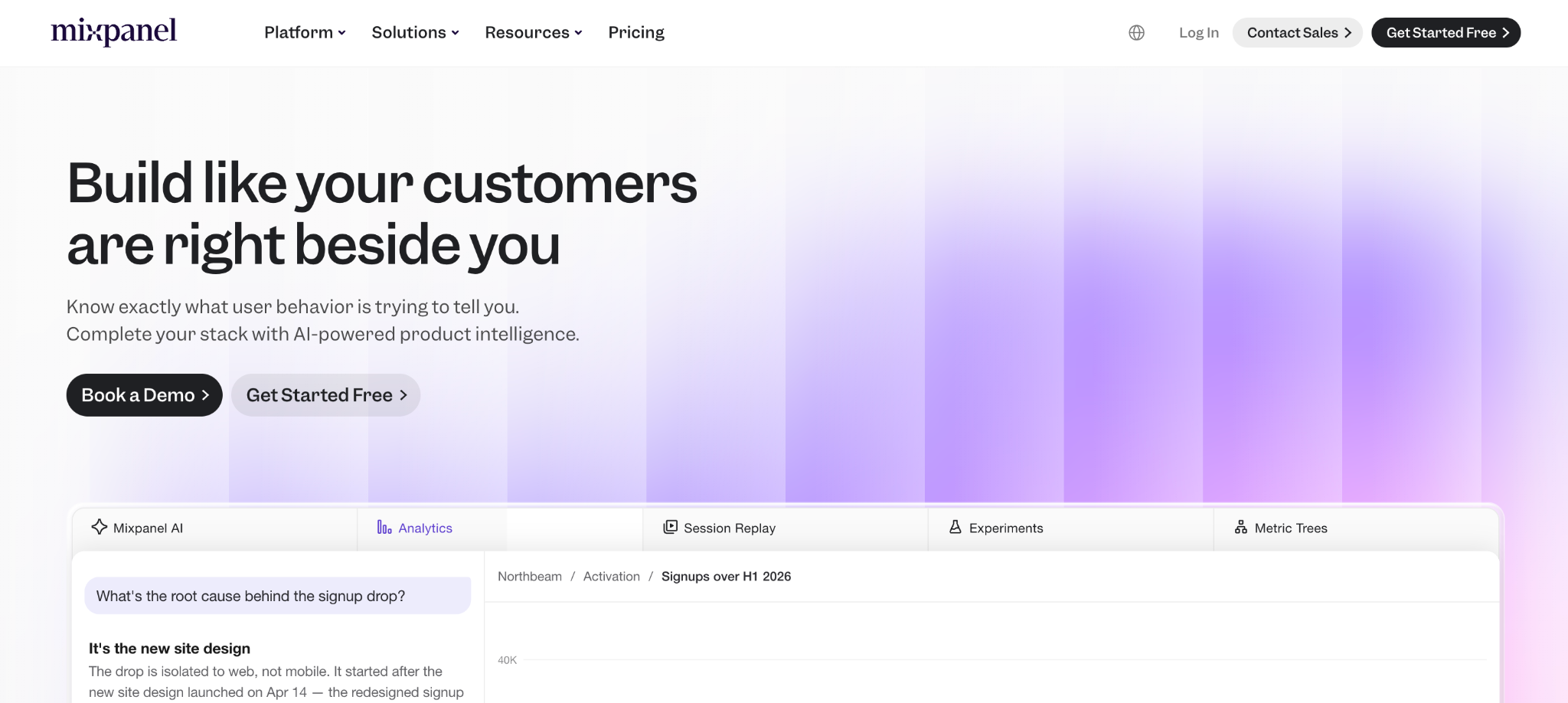 The Mixpanel home page