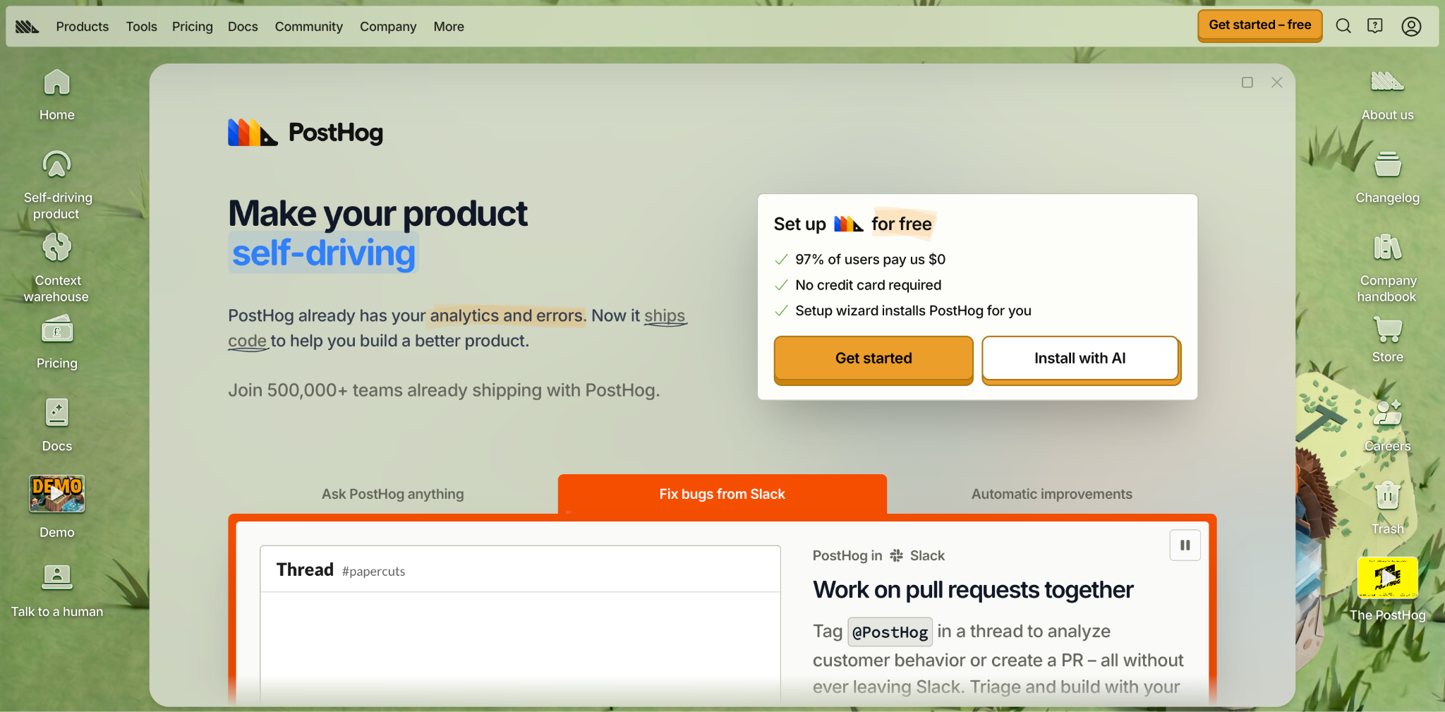 The PostHog home page