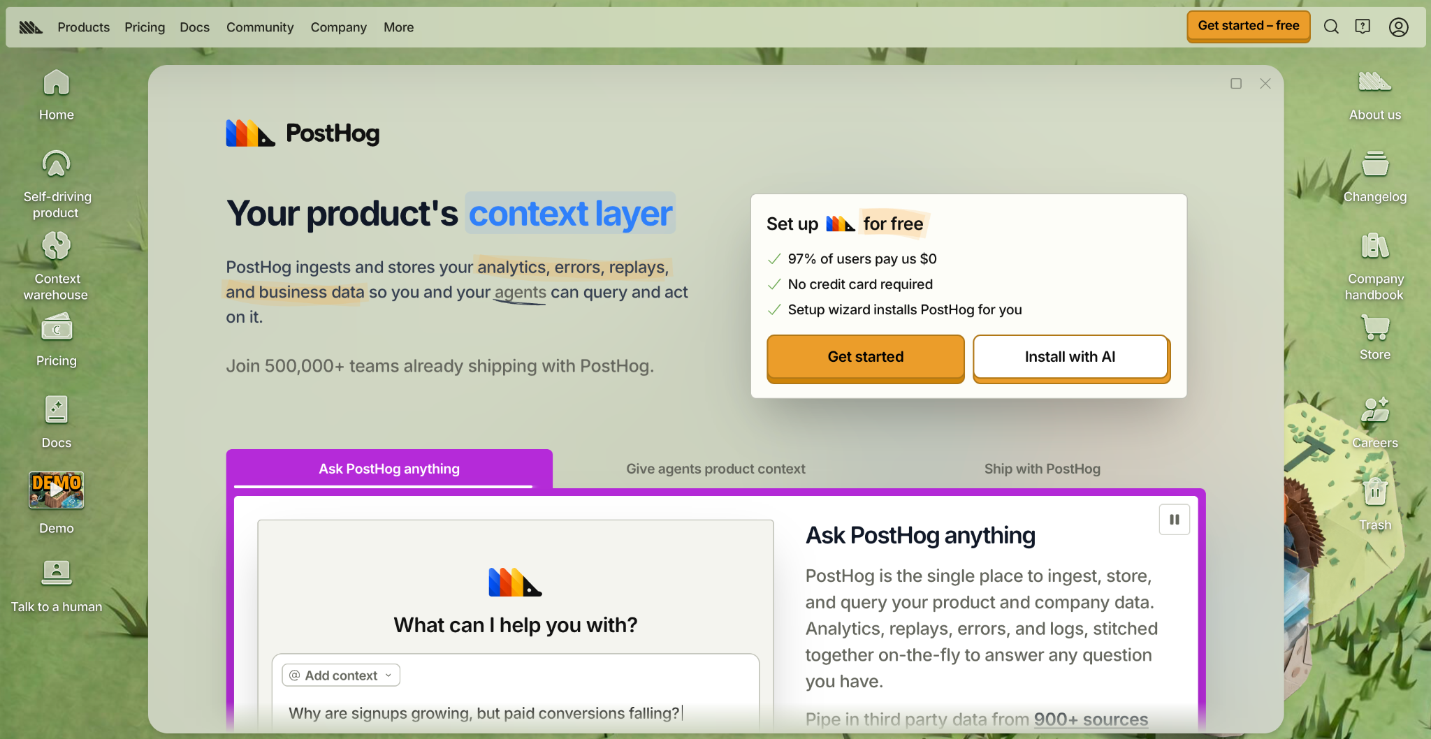 PostHog home page