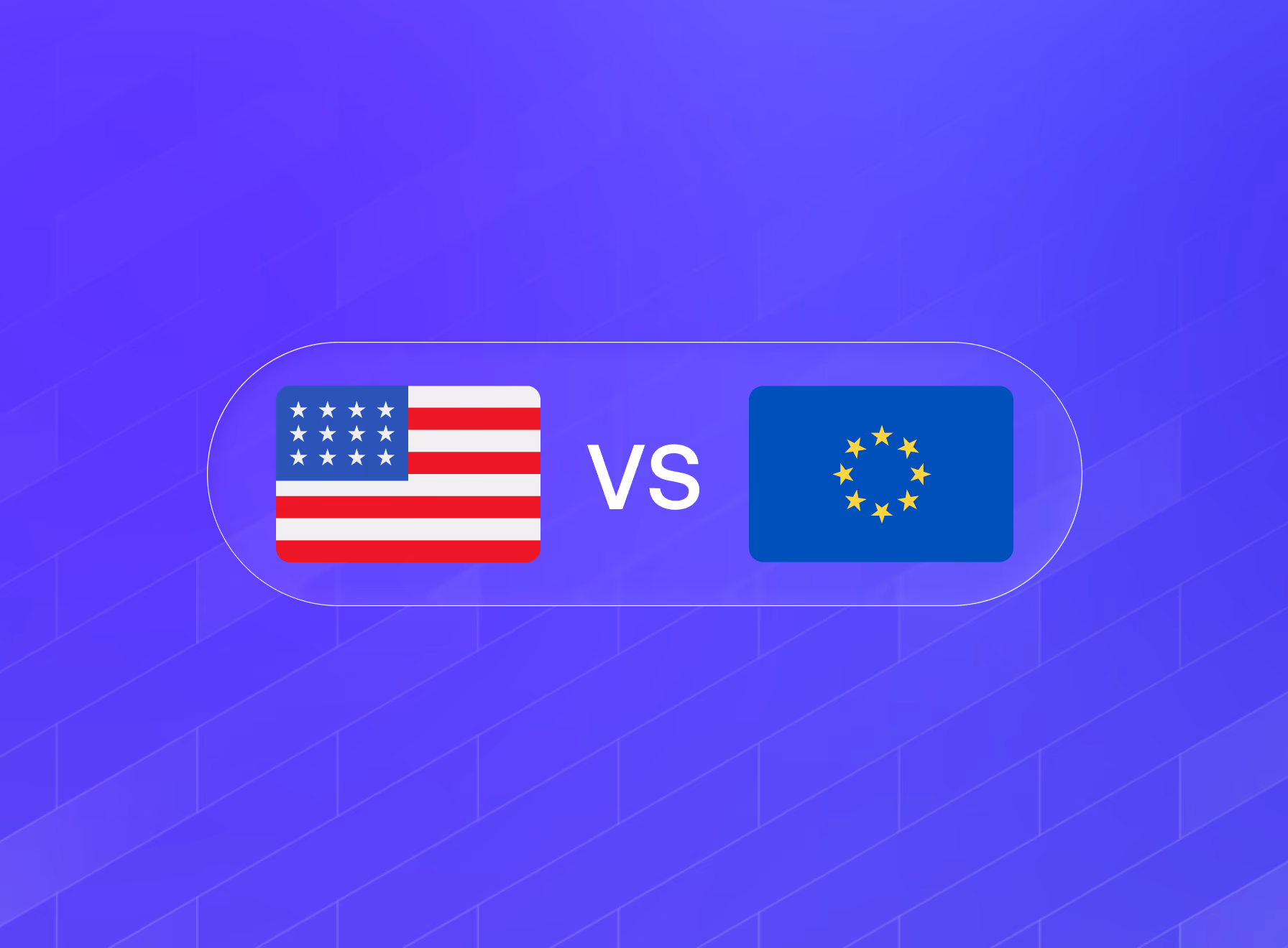 Two overlapping document dossiers, one marked with a US flag and dollar sign, the other with an EU flag and euro sign, joined by a glowing checkmark badge, on a dark purple background with the Ledgy logo.
