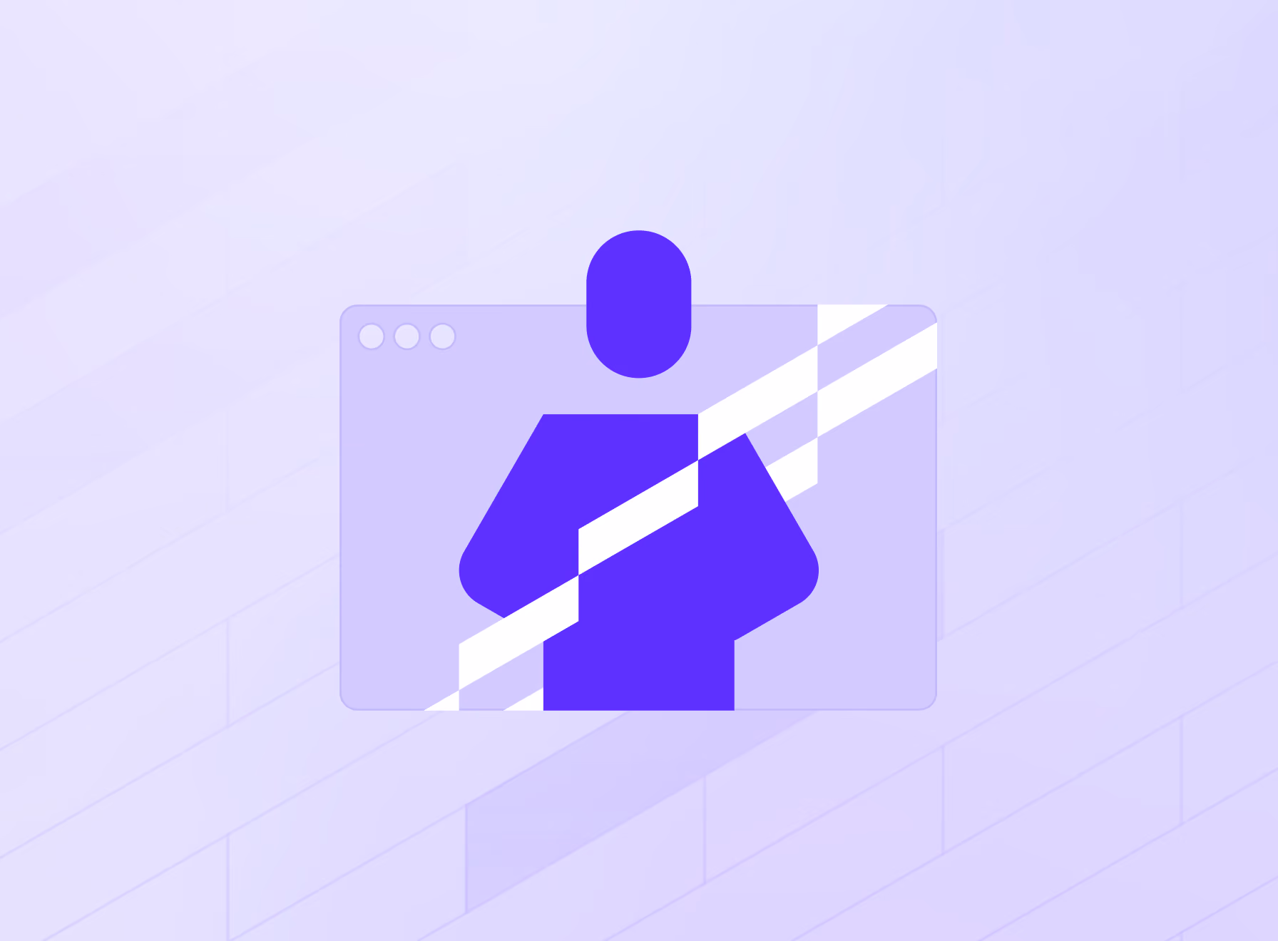 An employee silhouette shown inside a browser window, with white diagonal bands representing information flowing through the interface.