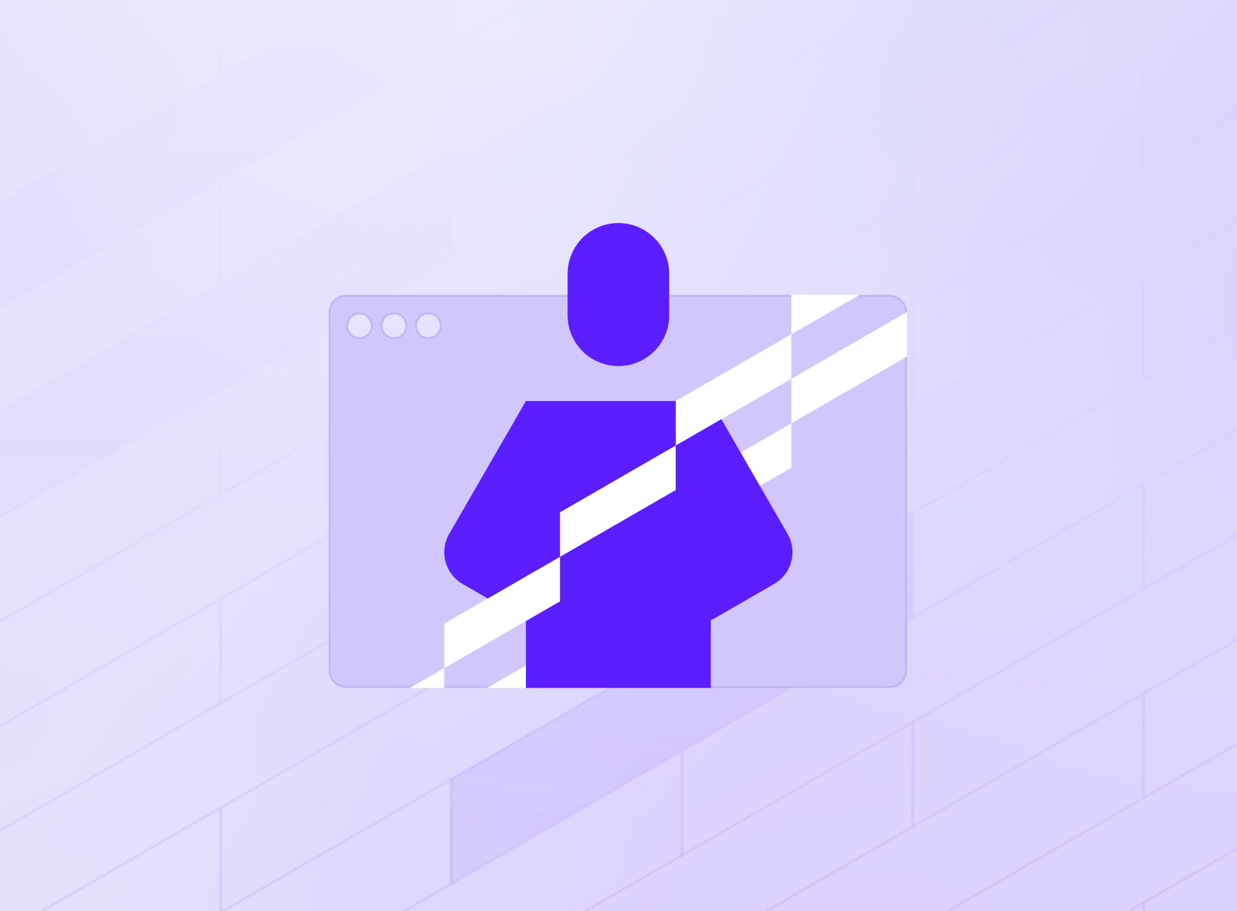 An employee silhouette shown inside a browser window, with white diagonal bands representing information flowing through the interface.