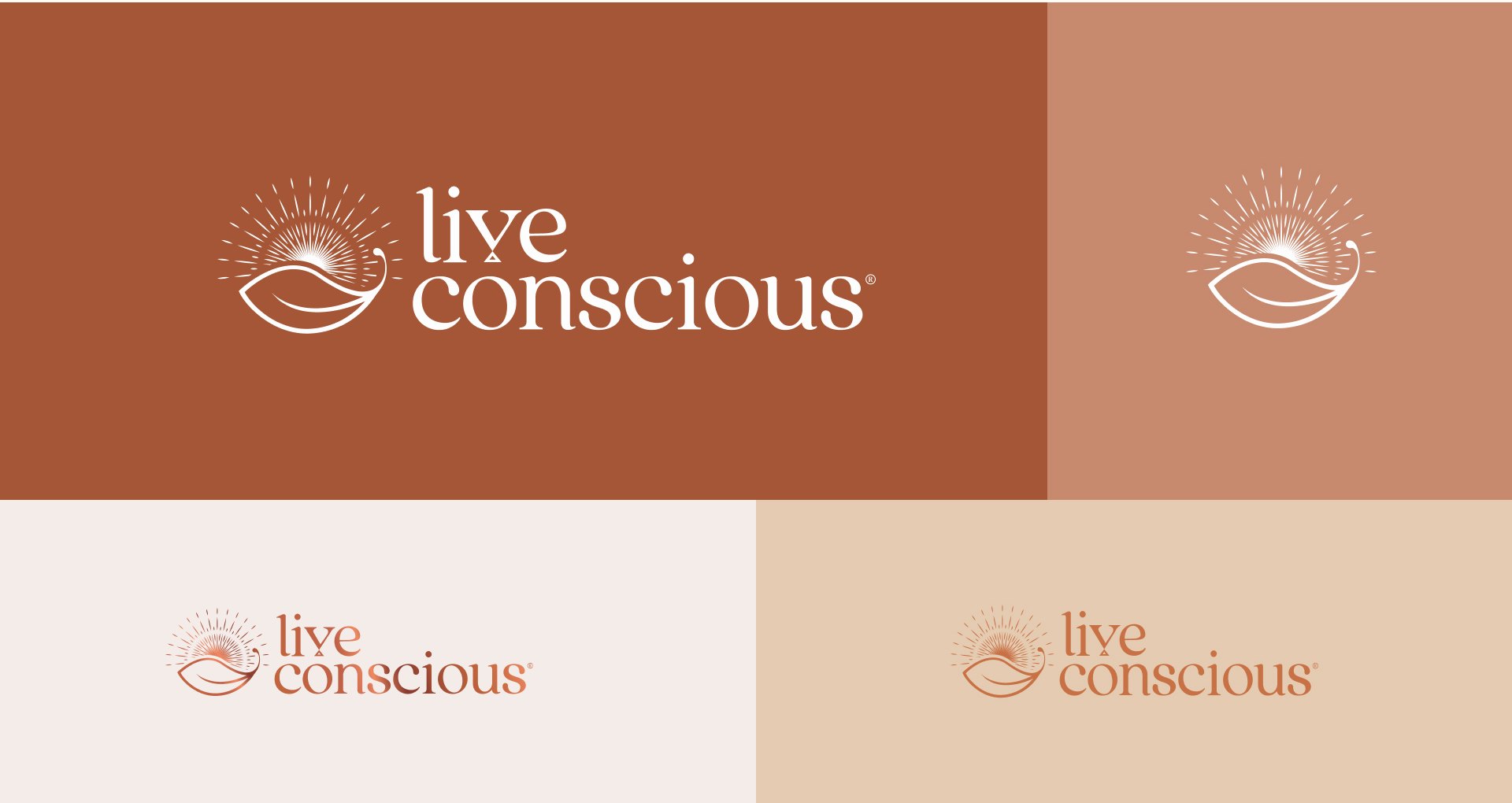Live Conscious logo on terracotta, linen and sand