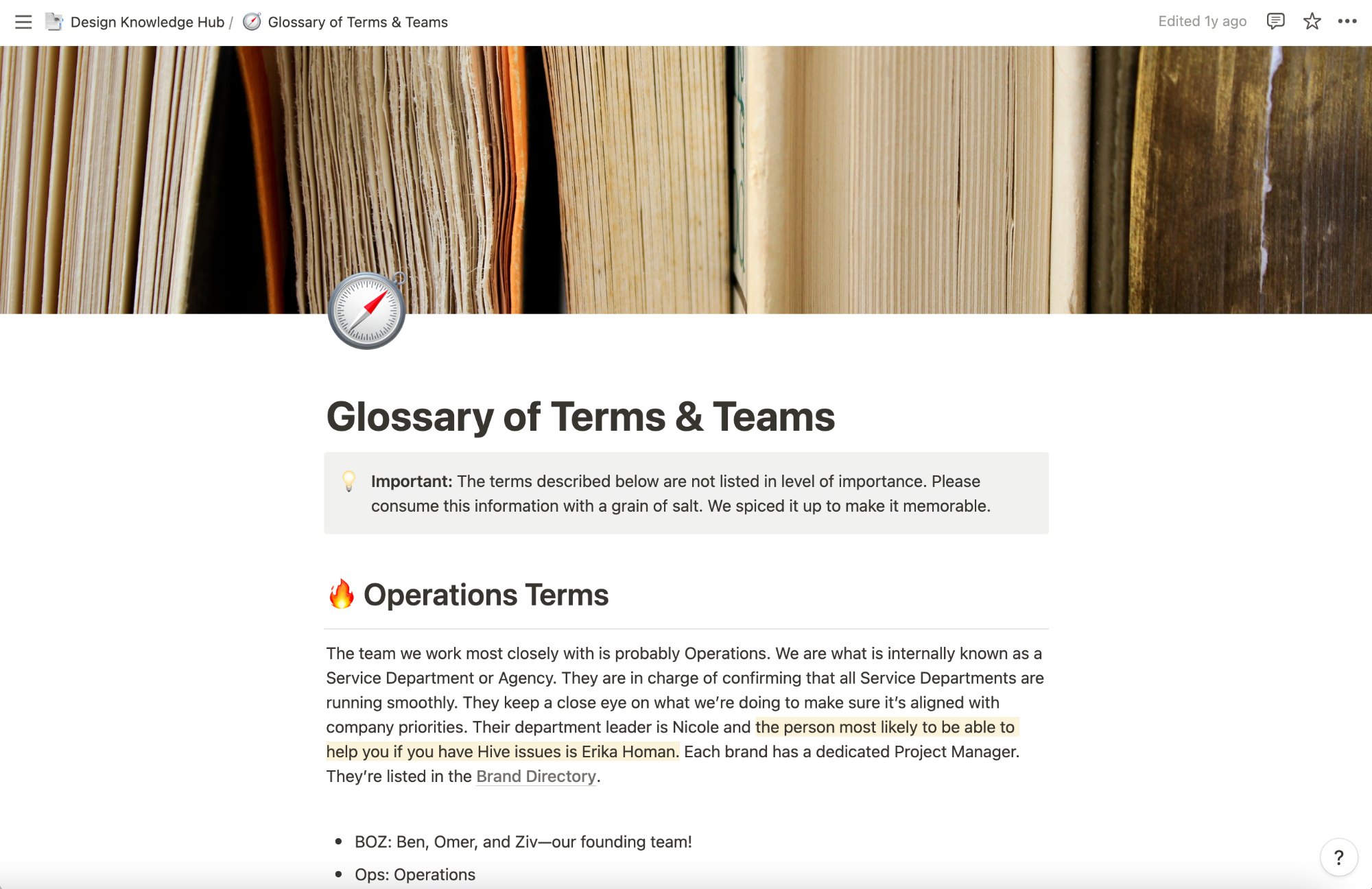Glossary of Terms and Teams page