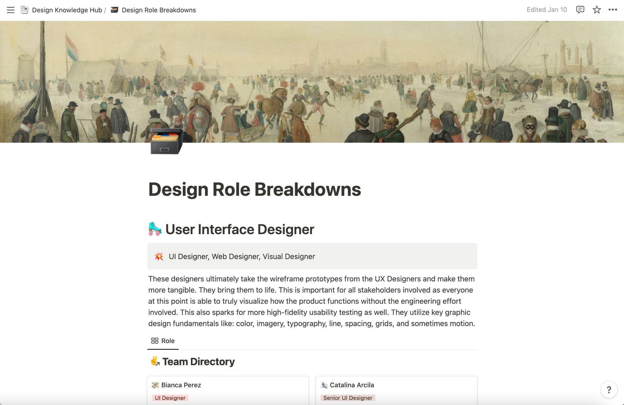 Design Role Breakdowns page