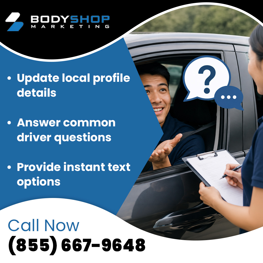 A customer service representative holding a clipboard and talking to a driver sitting in a car, with speech bubbles representing customer inquiries.
