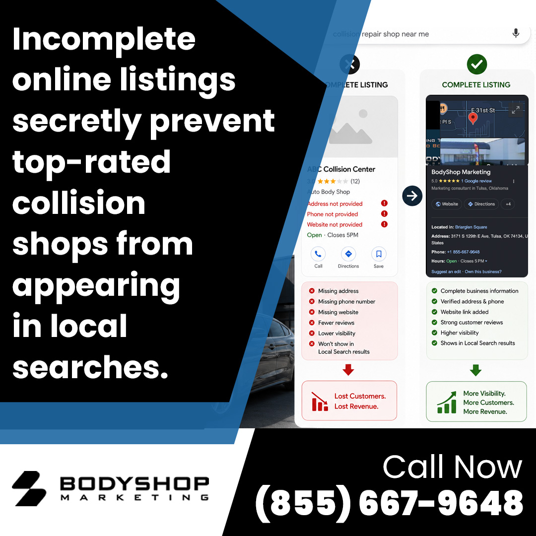 A visual comparison showing an incomplete local business listing with missing contact details next to a fully optimized, complete Google Business Profile listing.