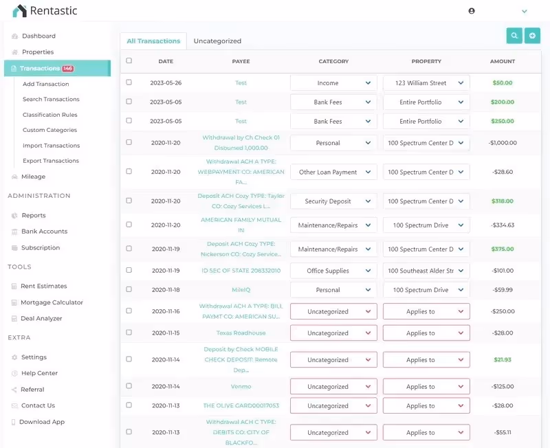 Transactions Feature in Rentastic